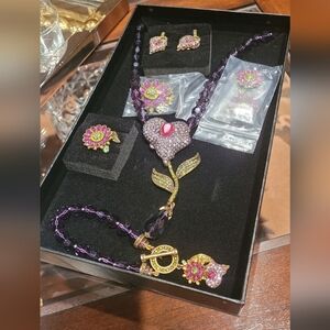 Heidi Daus Elegant Amethyst and Gold Jewelry Set With Swappable Pendant